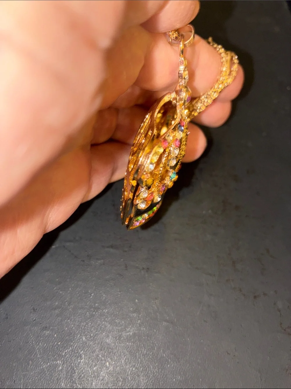 Gold Crown Pendant Necklace with Multicolor Crystals